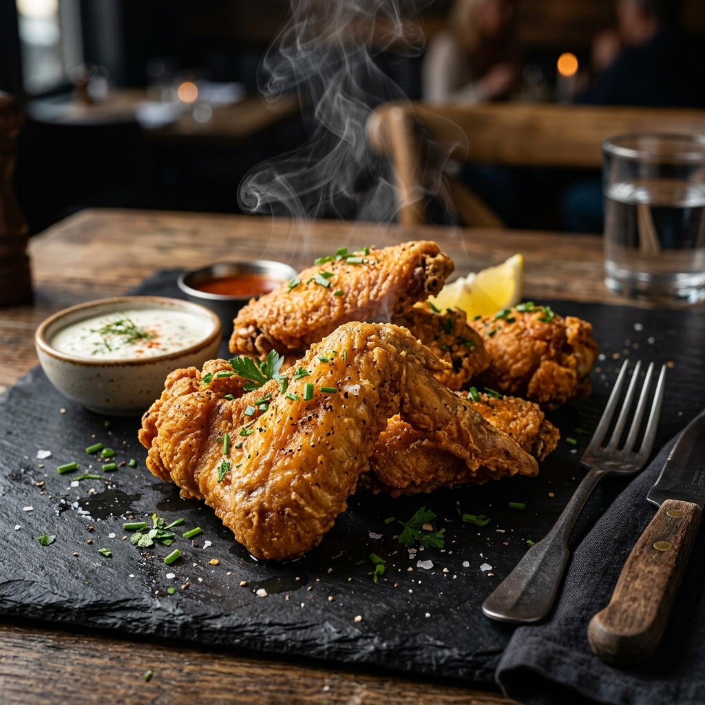 Crispy golden fried chicken wings